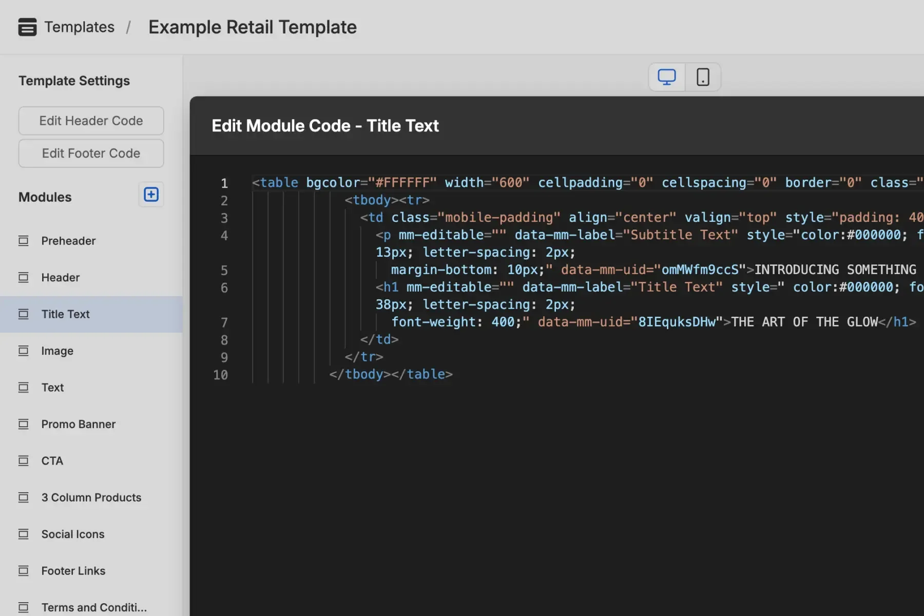 Modular Mail template setup converting an HTML file into reusable modules